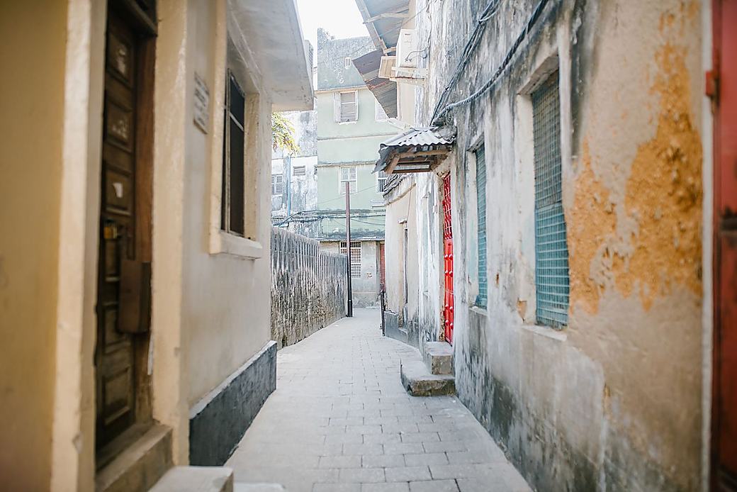 A street with carved doors in Stone Town