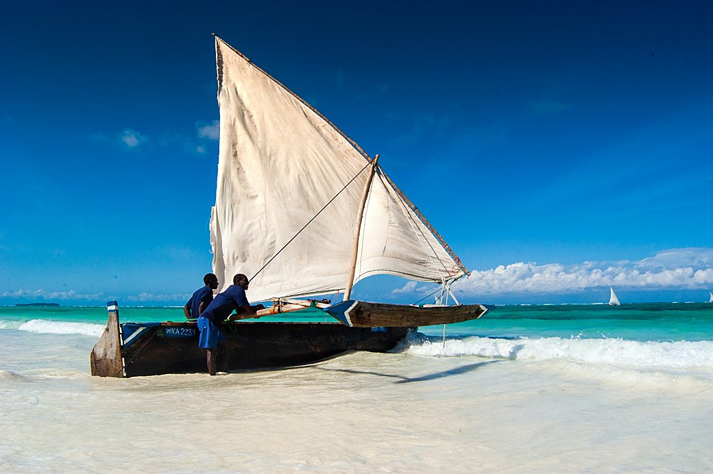 Dhow on a turquoise sandbank